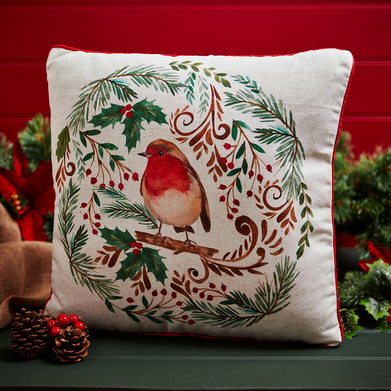 Christmas Folk Robin Cushion - Magpies Nest