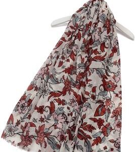 Damask Floral Print Scarf In White