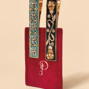 Powder Narrow Jewelled Hair Bar (Set of 2) - Ribbon and Vine Turquiose & Charcoal