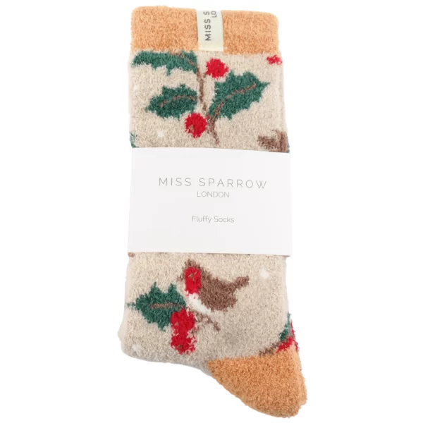 Miss Sparrow Fluffy Winter Hedgerow Socks Silver - Image 2