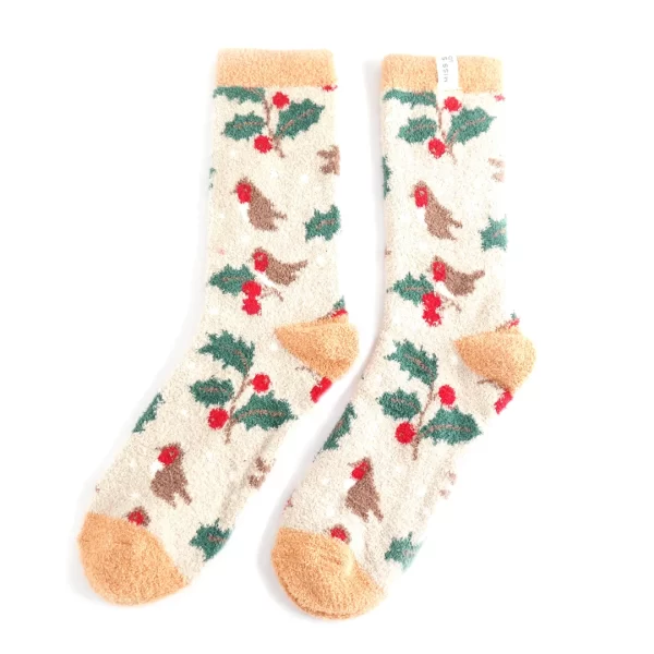 Miss Sparrow Fluffy Winter Hedgerow Socks Silver