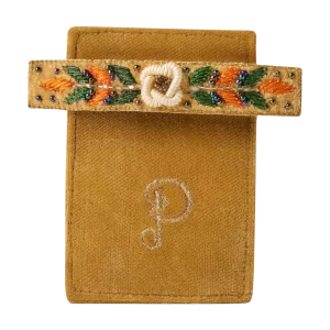 Powder Designs Embroidered Barette In Mustard Floral Vine